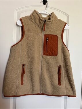 SONOMA Tan Sherpa Vest with Rust Trim Pumpkin Spice Vest for Fall
